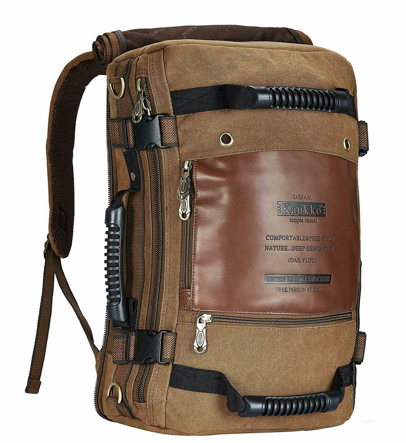 KAUKKO Men Backpack Canvas Rucksack Laptop Bag Travel Hiking Camping Backpack