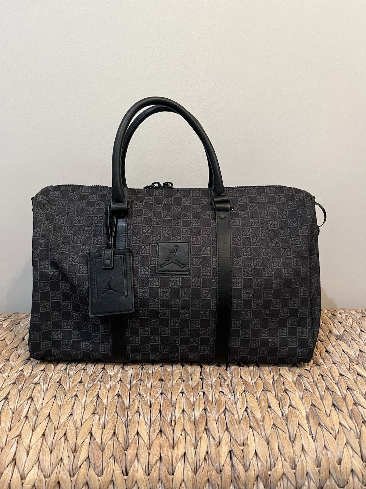 Nike Air Jordan Monogram Duffle Bag 25L Black Jacquard Travel Weekender Gym