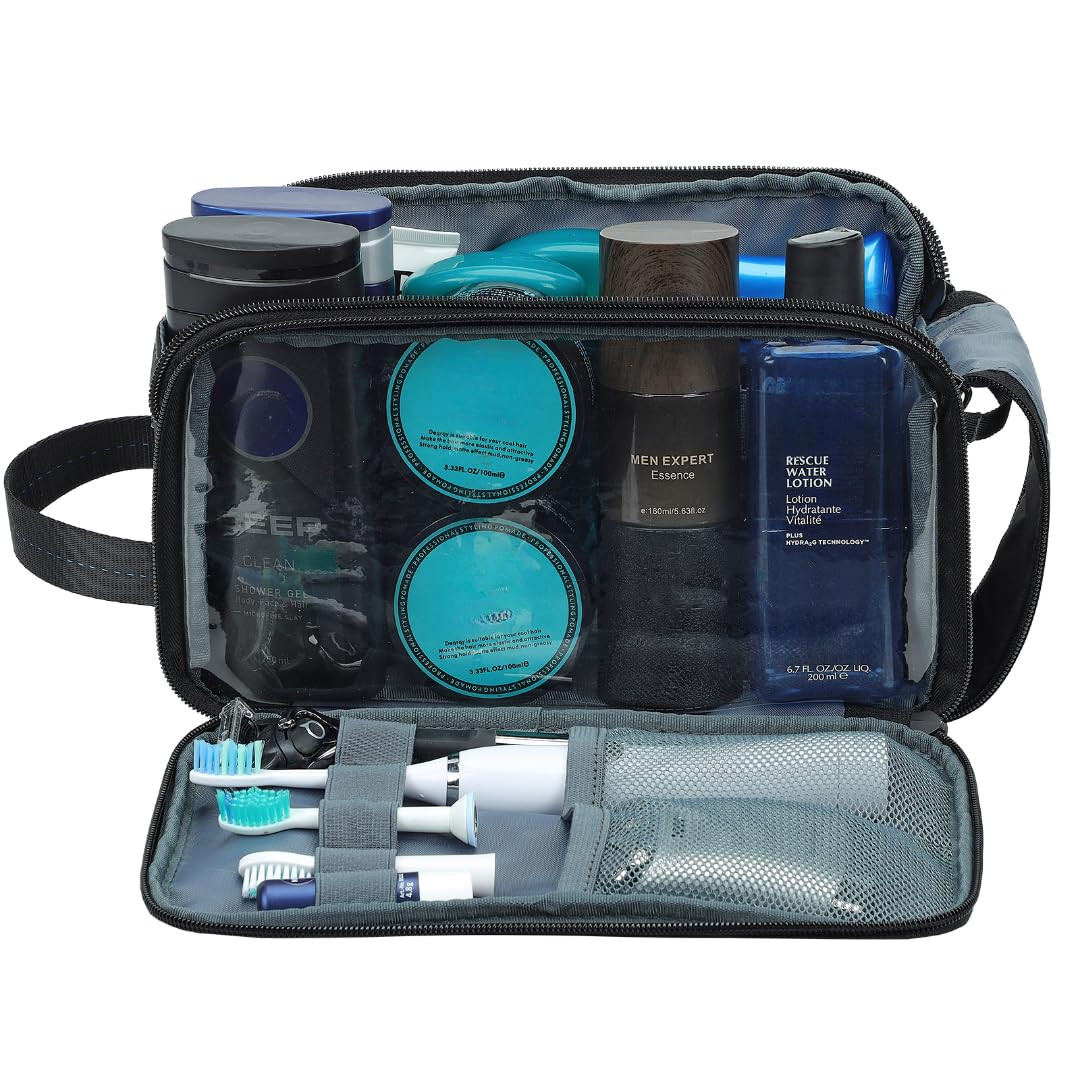 Travel Toiletry Bag for Men, Medium Water-Resistant Double-Sided Full-Open Dopp