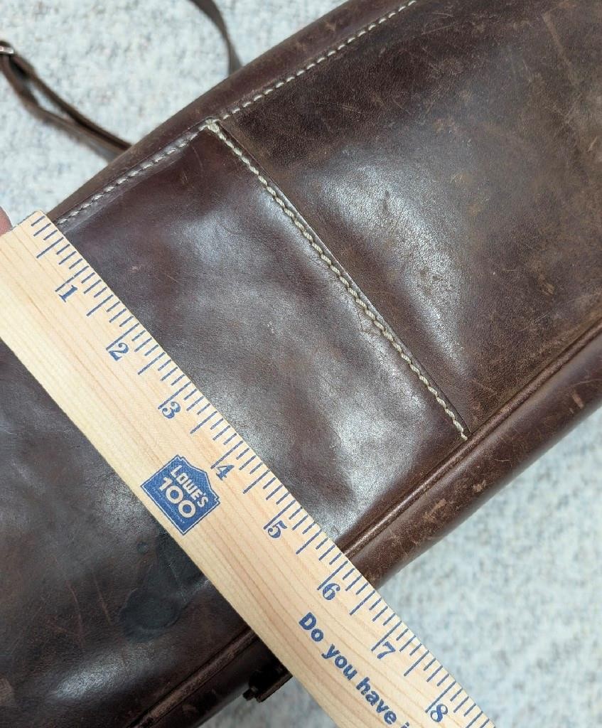 vintage J CREW messenger bag COWHIDE brown leather LAPTOP crossbody 16″ patina
