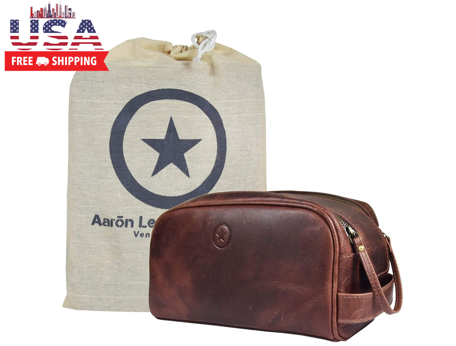 10″ Premium Leather Toiletry Travel Pouch with Waterproof Lining | King-Size Han