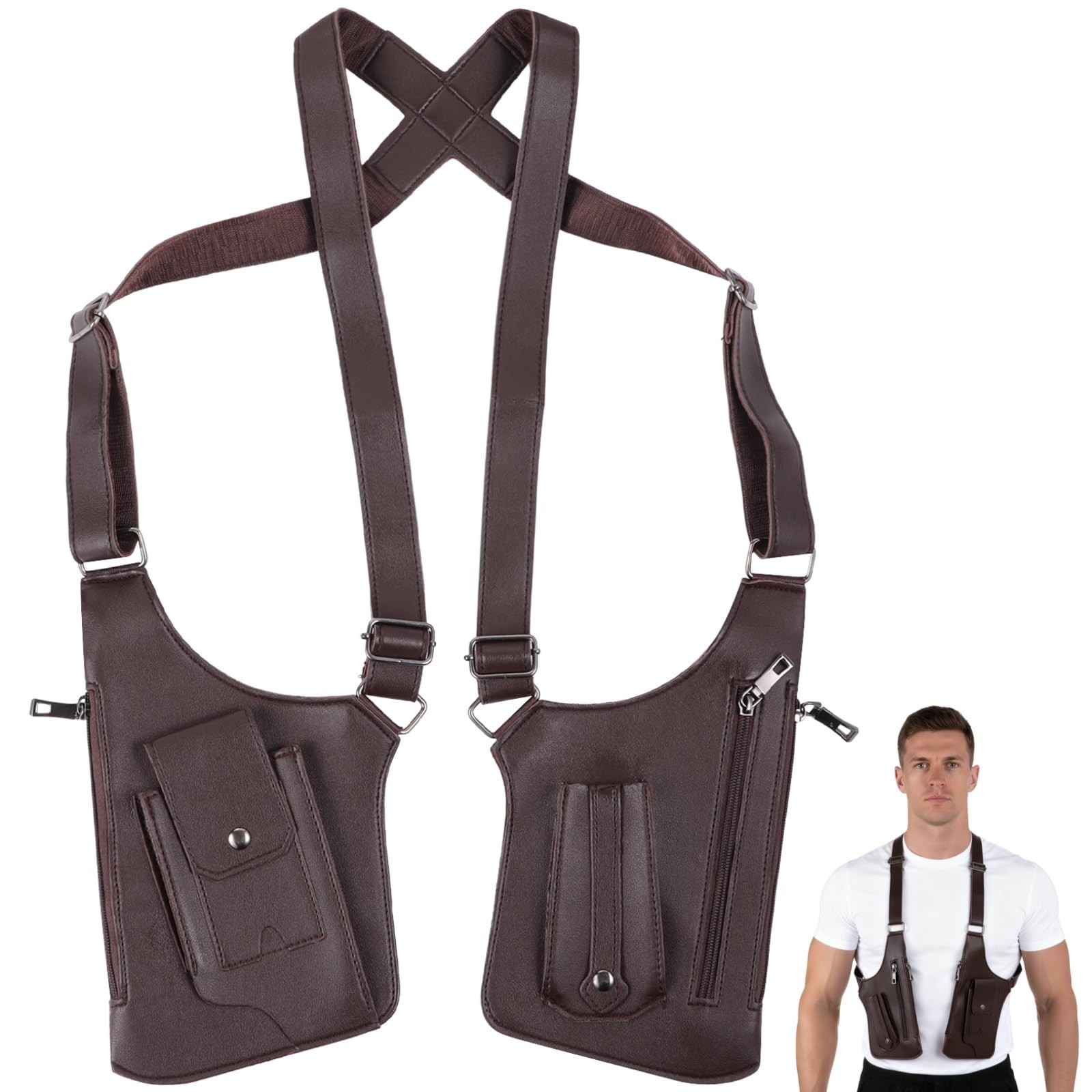 Brown Double Shoulder Armpit Bag, 10.8 x 6.1 in / 27.5 x 15.5 cm, dark brown