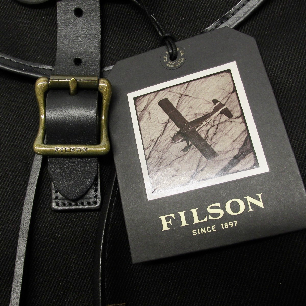 NWT FILSON Rugged Twill Drawstring Backpack Black Bridle Leather Straps EE49