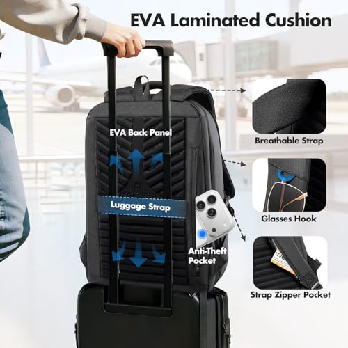 Expandable 16 Inch Laptop Backpack 40L Black USB Port Carry On
