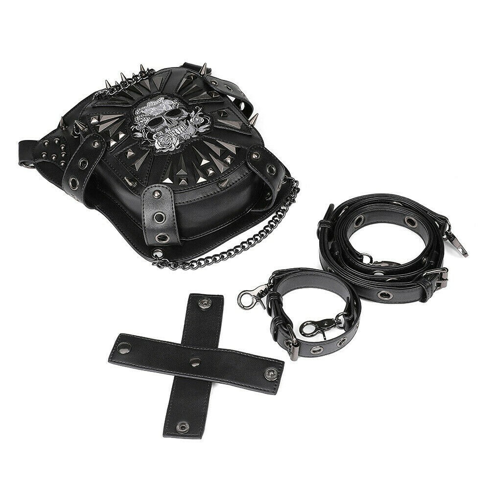 Crossbody Shoulder Leg Waist Bag Leather Vintage Gothic Steam Punk Unisex Skull