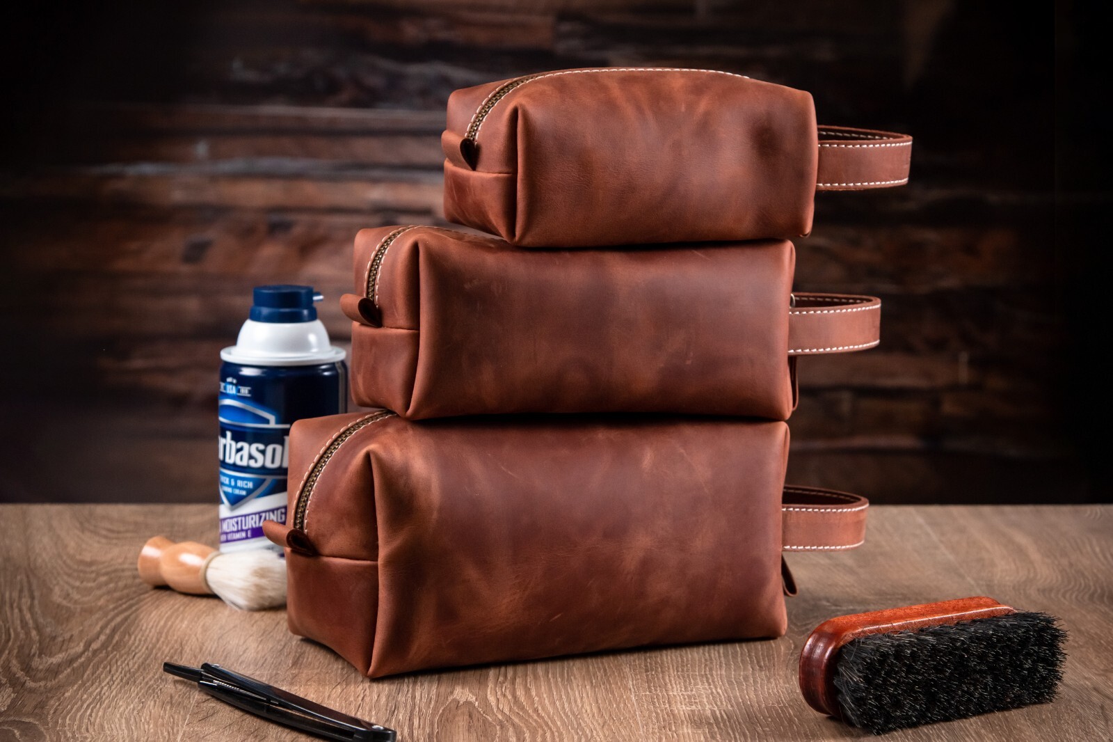 Personalized Genuine Leather Toiletry Bag For Men Dopp Kits For Him Wash Bag