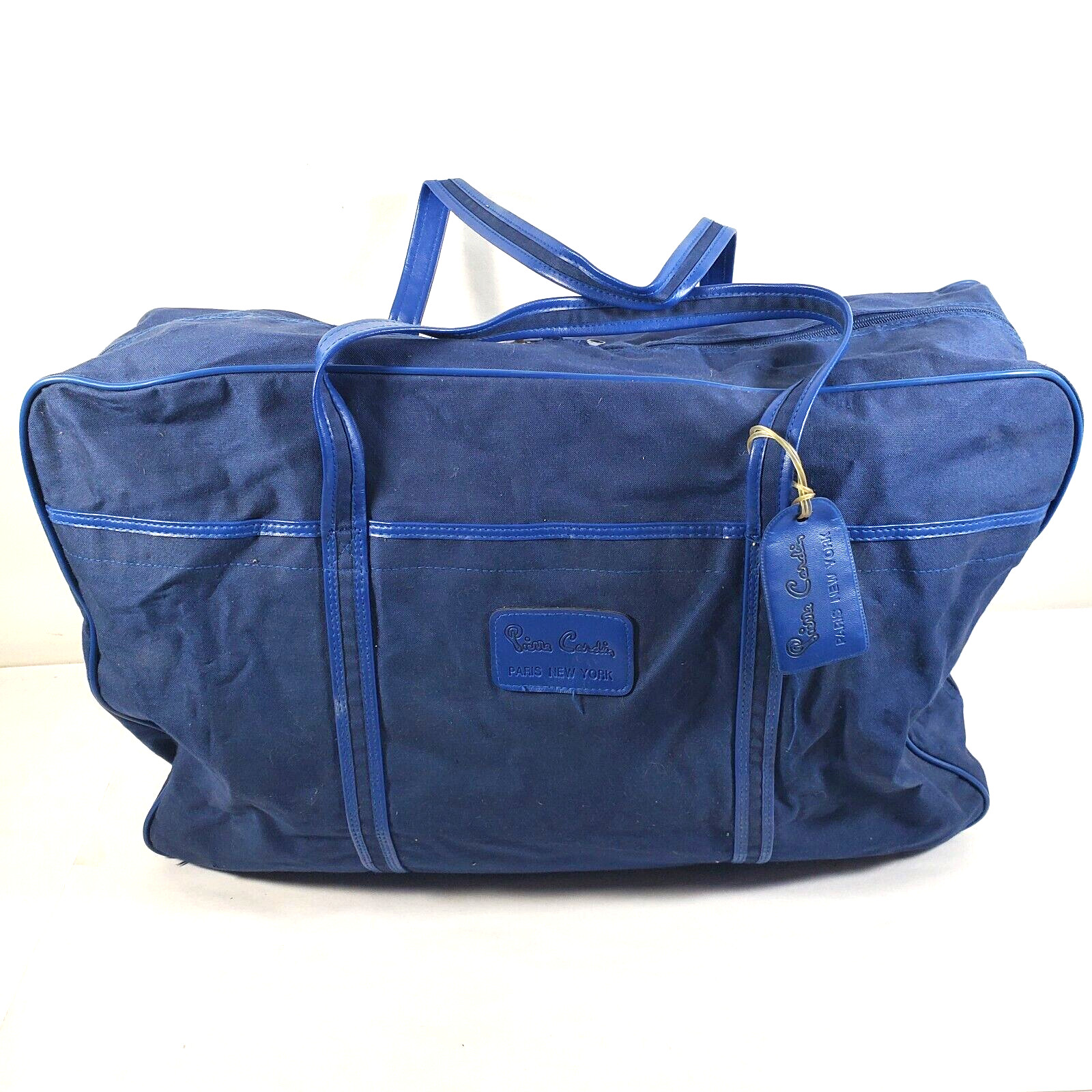 Pierre Cardin Dark Blue Duffle Travel Bag with Original Luggage Tag Vintage