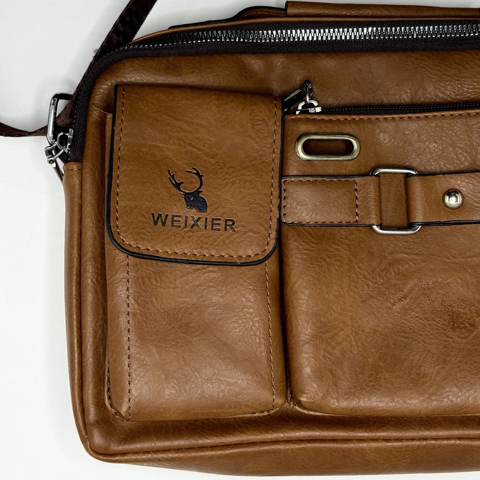 Weixier Crossbody Bag Men’s Adjustable Shoulder Bag- Brown Faux Leather Satchel
