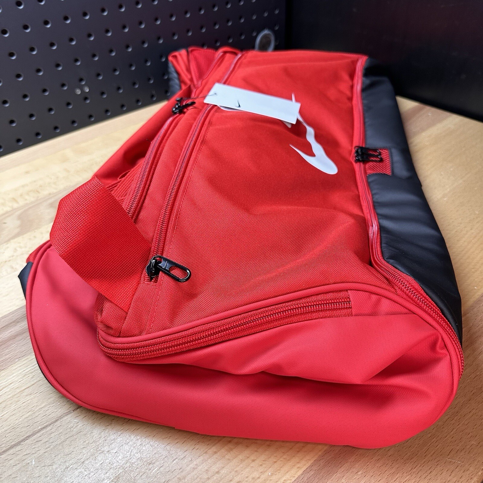 Nike Academy Team Duffel Bag Red Black White 60L Medium Soccer Workout Gym Bag