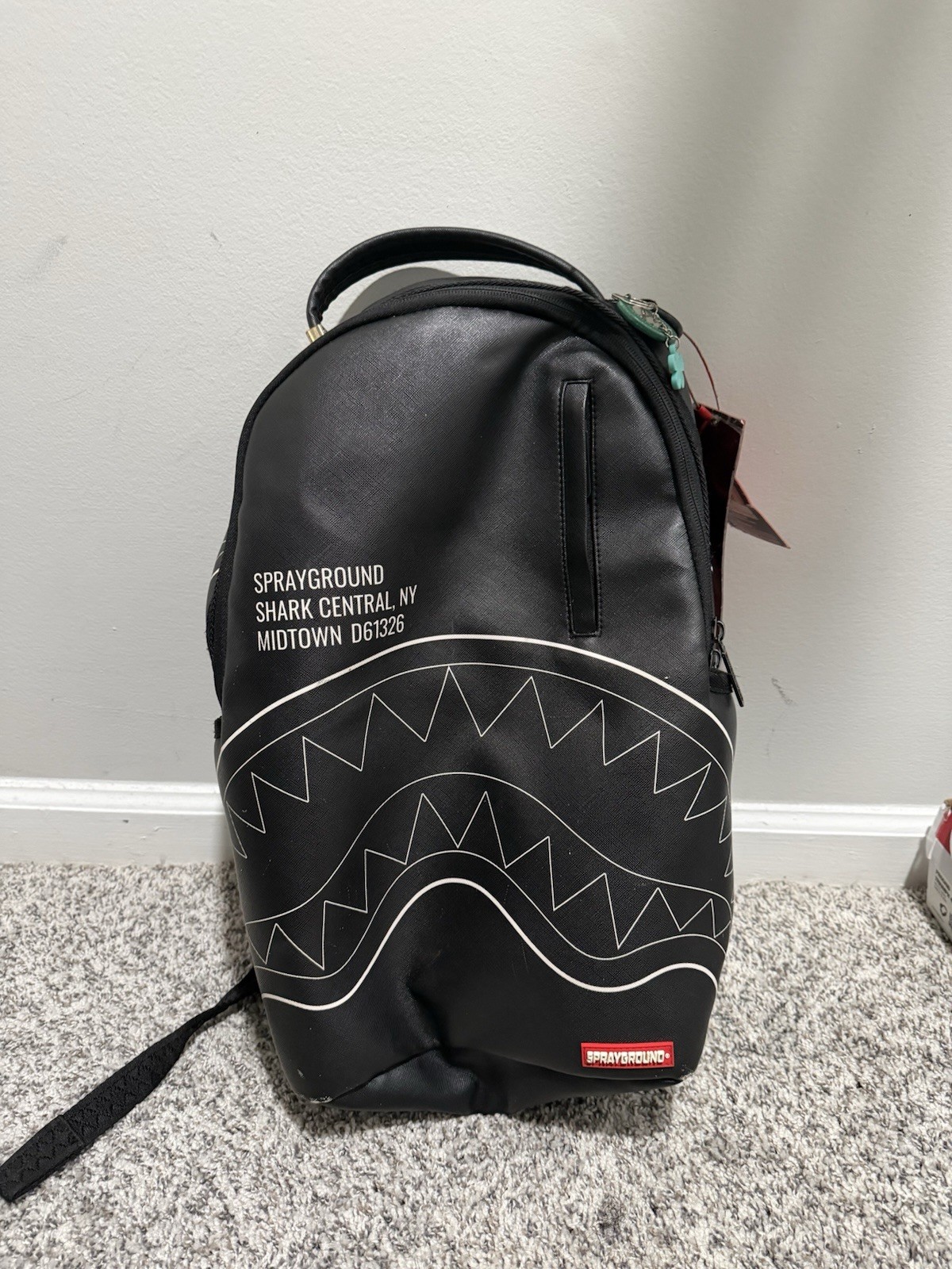 Sprayground Shark Graphic Print Black Medium Backpack Zip Top Handle Straps