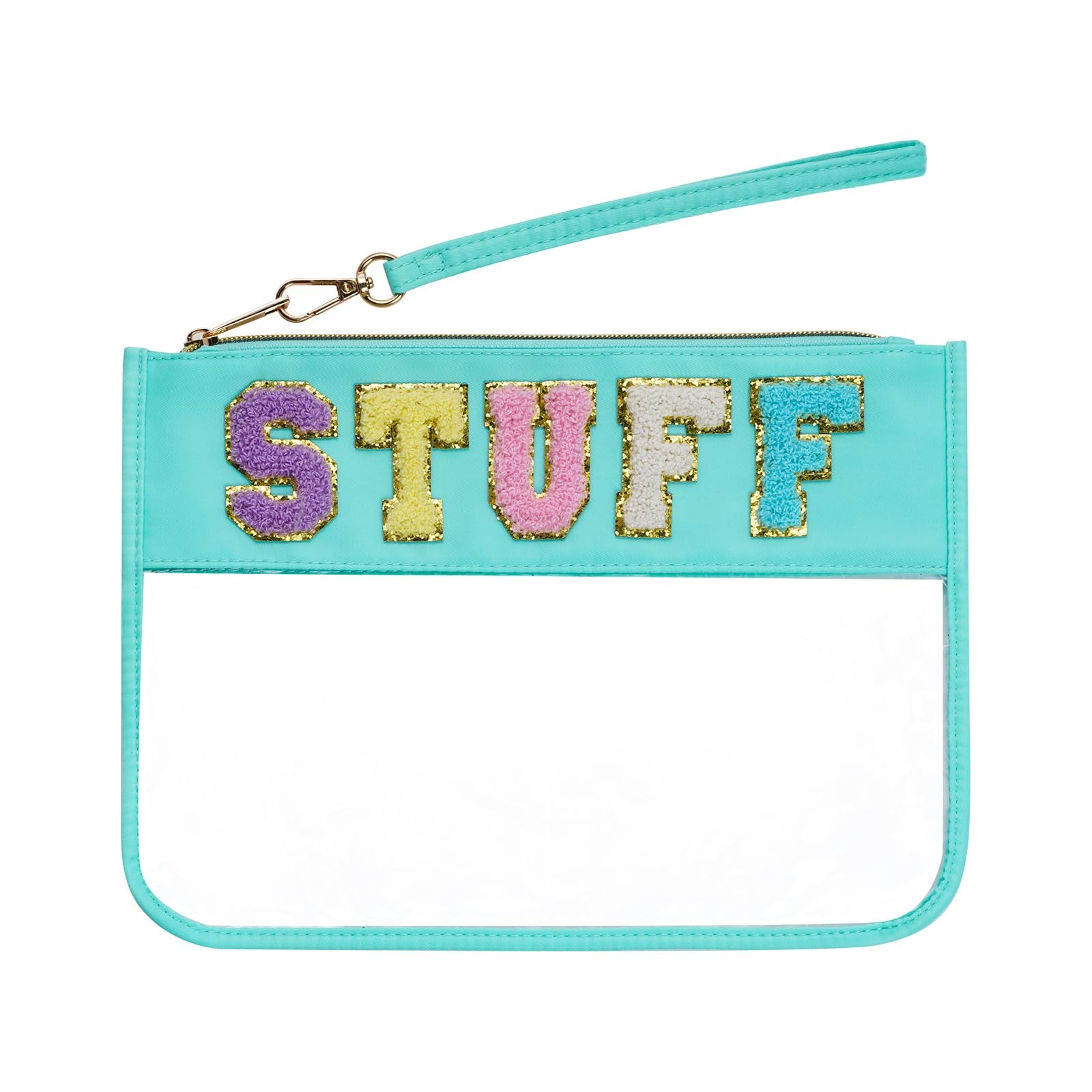 Hmxpls Chenille Letter Bag, Clear Flat Pouches 11.8×8.7 inch, Green-Stuff