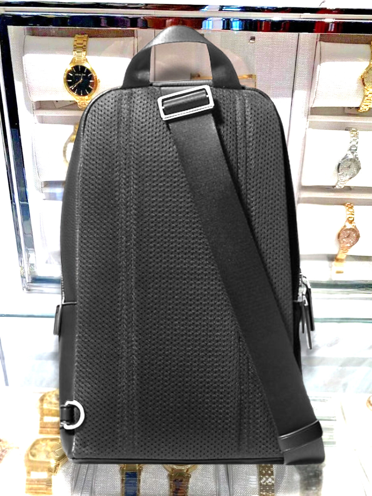 Michael Kors Cooper Men Black Leather Travel Sling Pack Crossbody Shoulder Bag