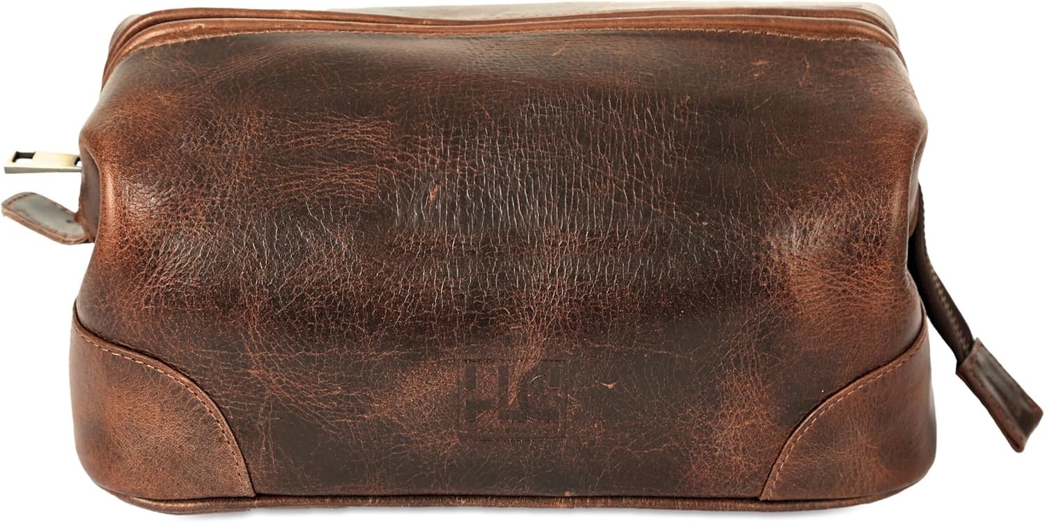 Leather Toiletry Bag for Men, Premium Dopp Kit, Travel Organizer, Size 10 inch