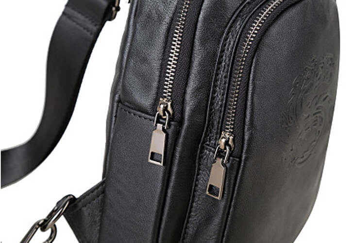 Genuine Leather Sling Backpack, Black Men‘s Crossbody Chest Bag Causal Daypack