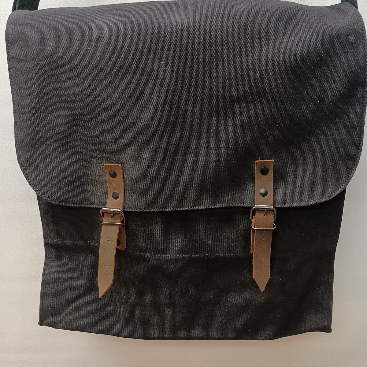 Rothco Canvas Messenger Bag- Black- 100% Cotton- Leather Accents-RN37572