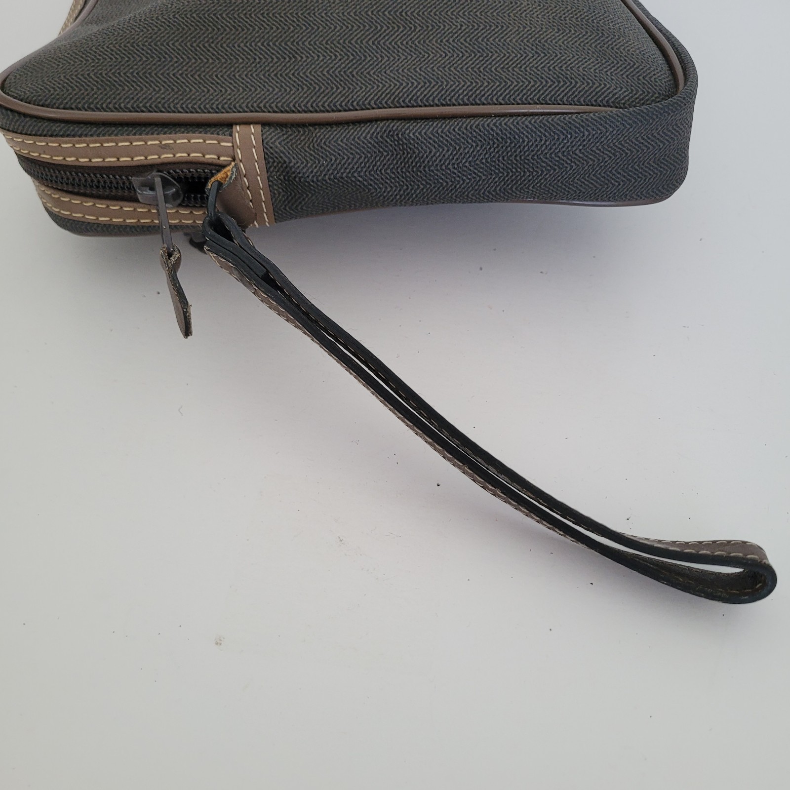 Dunhill Wristlet Pouch Unisex Bag Zip Around Brown Logo Designer Coated Canvas