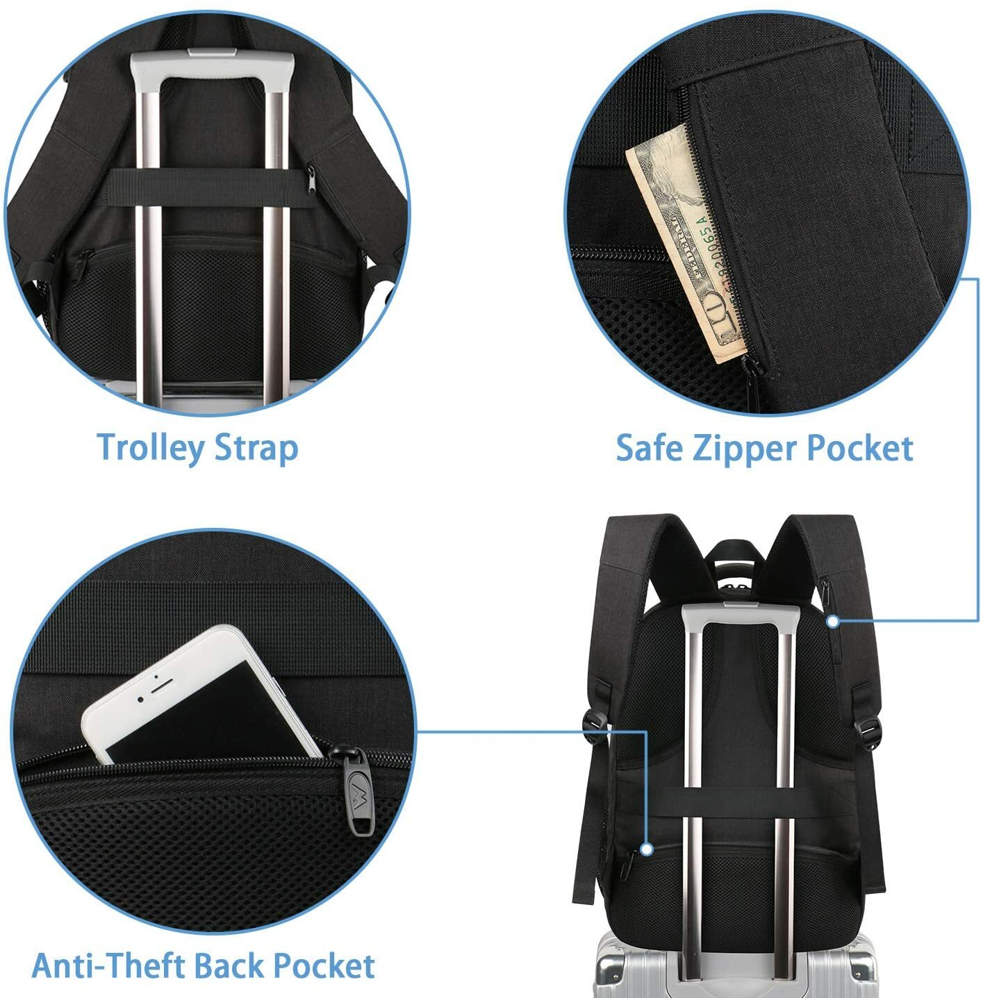 Expandable Bookbag 15.6 In Laptop School Boys Girls Backpack W/ USB Port, Black