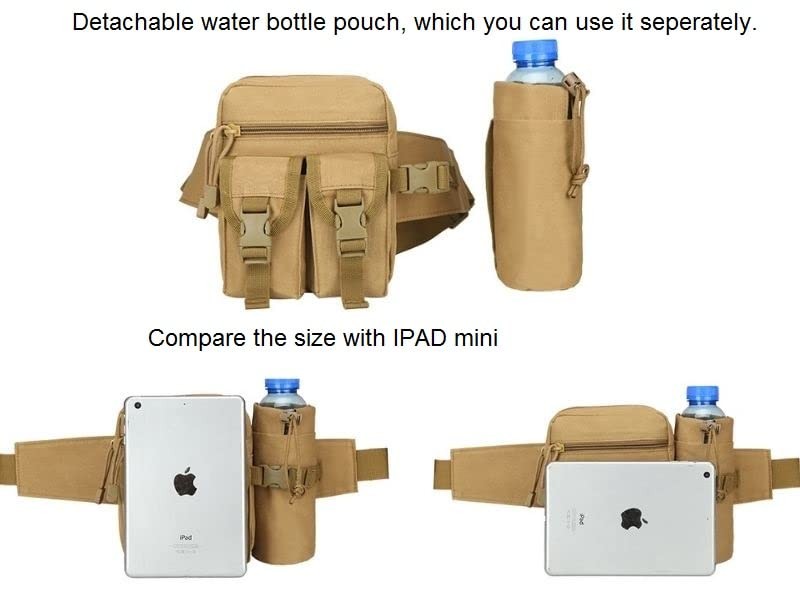 Tactical Waist Pack Pouch With Water Bottle Pocket Holder Waterproof Molle Fa…