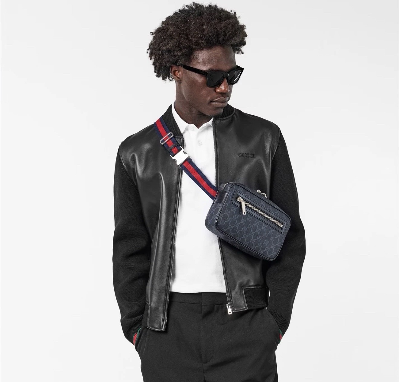 GUCCI Supreme Monogram Web Belt Bag Black Grey USED/ In Excellent Condition!