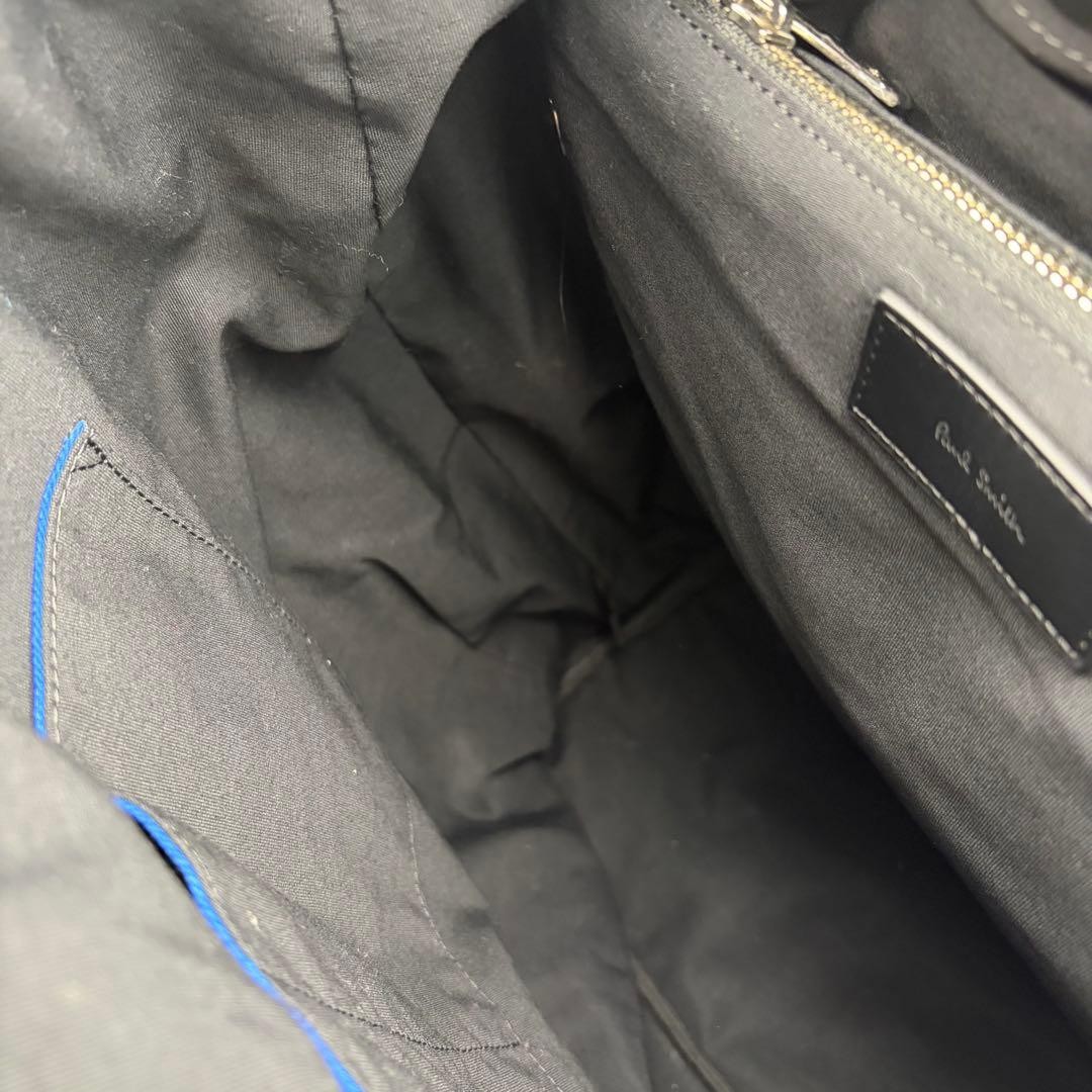 Paul Smith Branded Monogram Backpack Black Leather Nylon 42cm Mens Auth