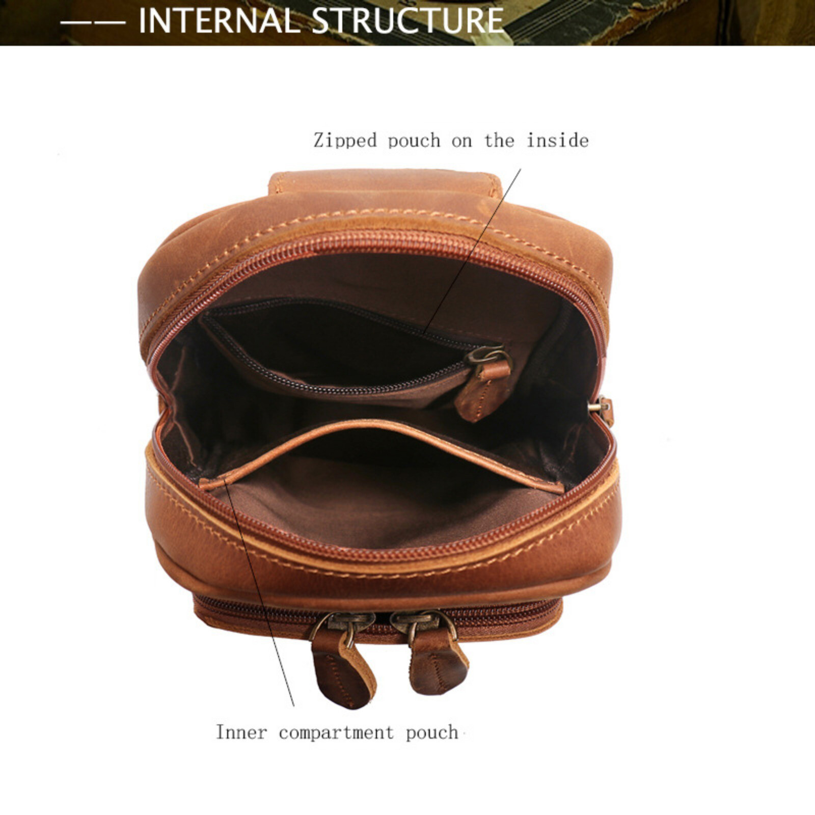 Men’s Leather Chest Sling Bag Crossbody Travel Backpack Shoulder Pack