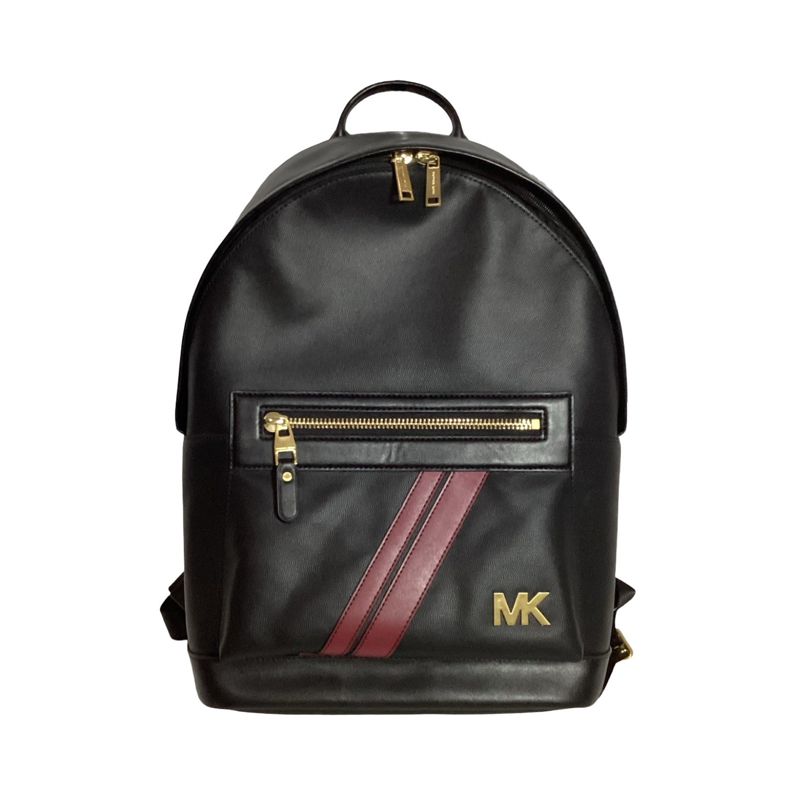 Michael Kors Hudson Commuter Logo Stripe Black Leather Unisex Backpack Bag *READ