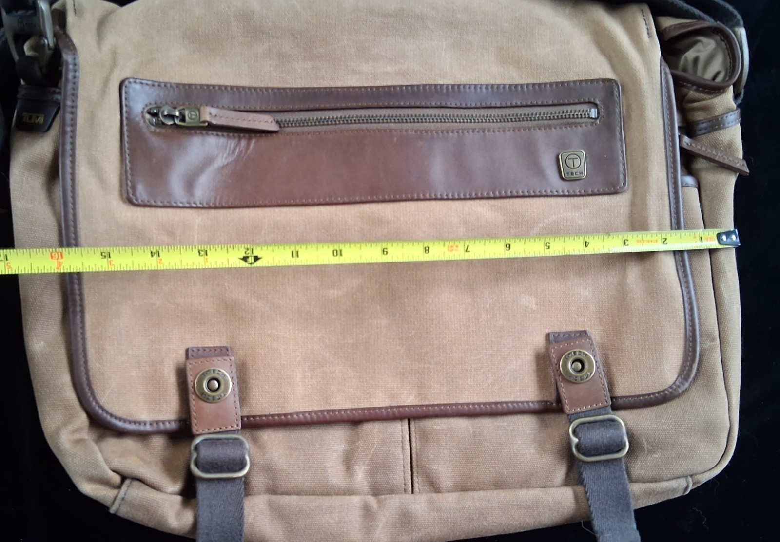 RARE Tumi T-Tech Canvas Shoulder Messenger Bag Laptop Portfolio Tan Brown
