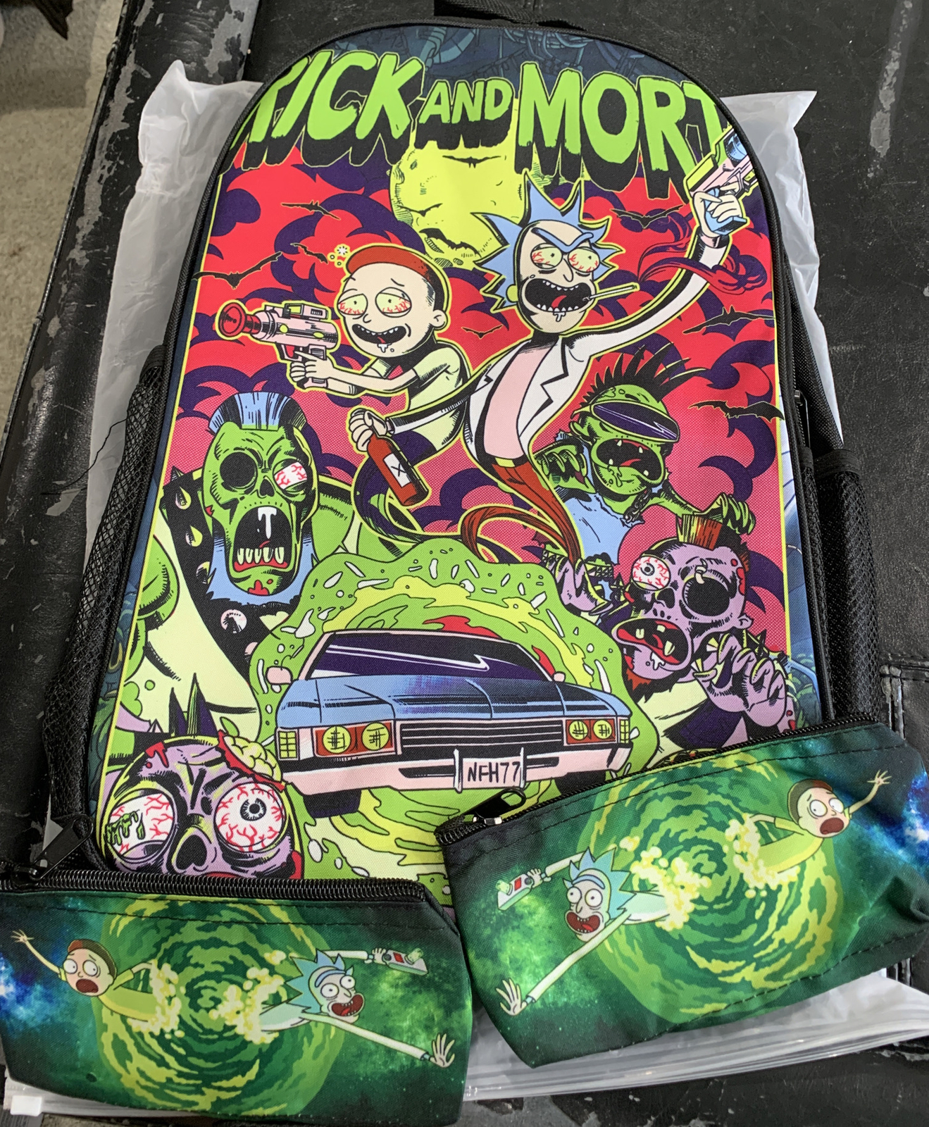 Rick and Morty Acid Trip Reversible Rare Backpack W/Coin Purse(2) – New!