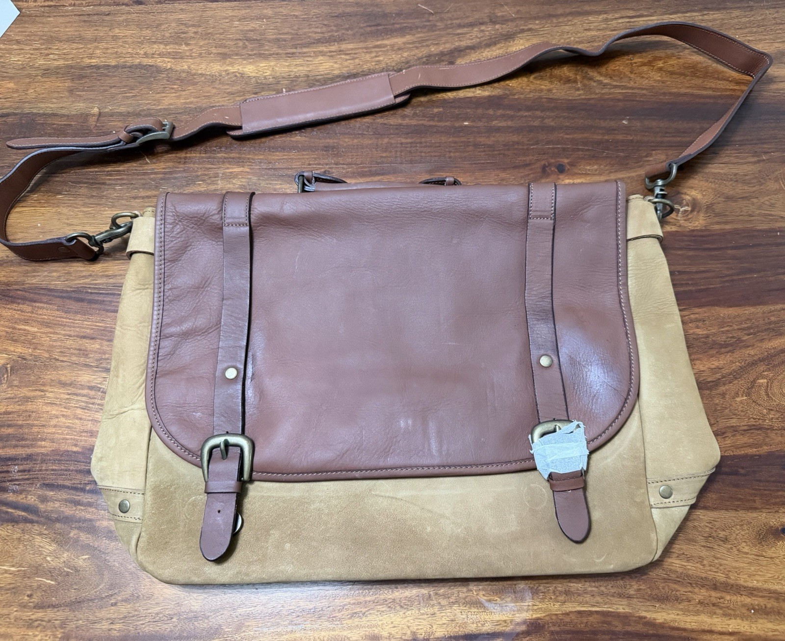 Brown Tan Leather Messenger Bag Men Adjustable Strap Classic Large
