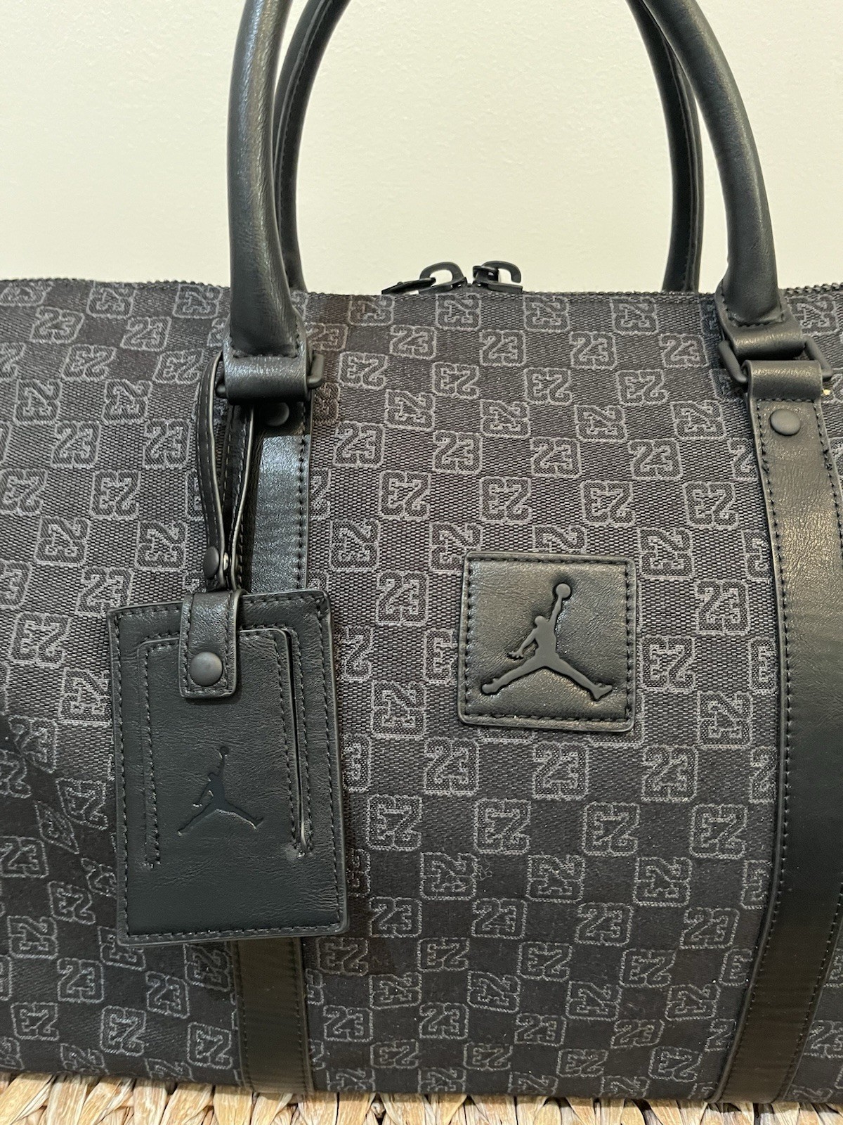 Nike Air Jordan Monogram Duffle Bag 25L Black Jacquard Travel Weekender Gym
