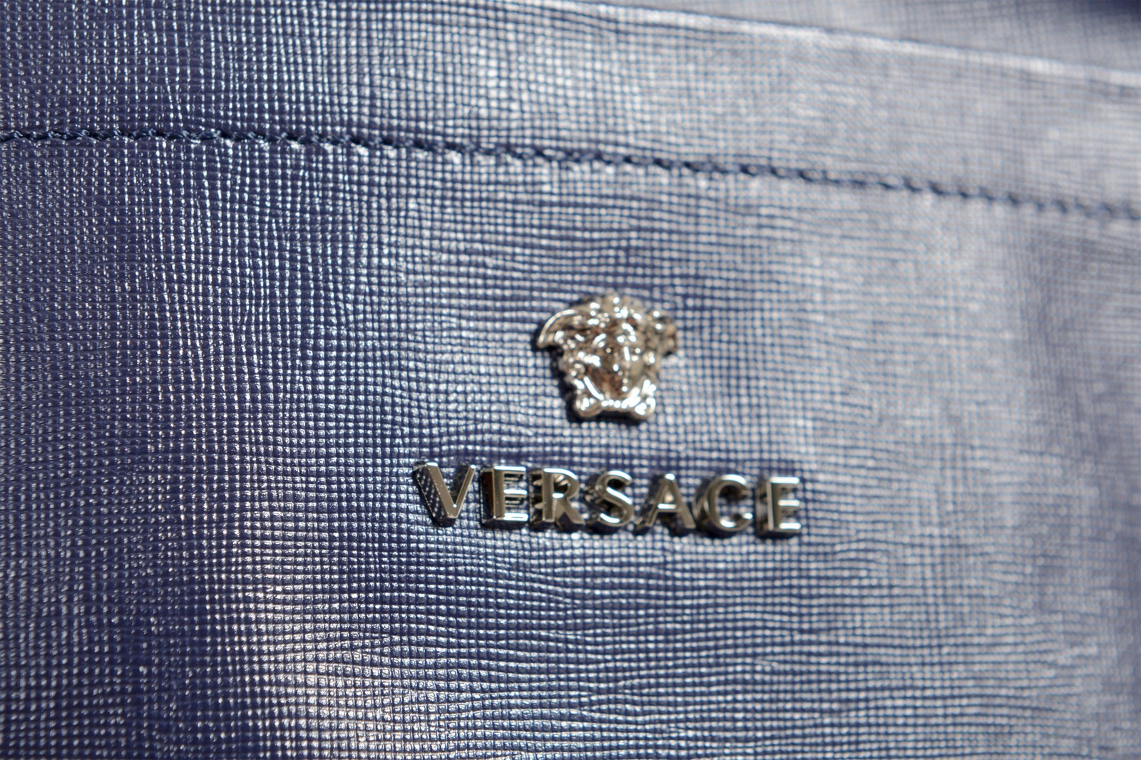 Versace Unisex Navy Blue Textured Leather Medusa Logo Crossbody Shoulder Bag