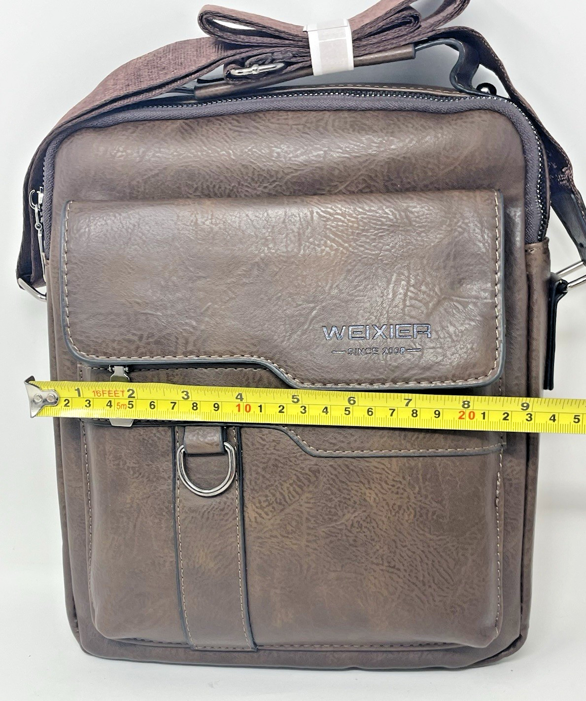 Weixier Brown PU Vegan Leather Crossbody Messenger Shoulder Bag 10 x 11.5″ New