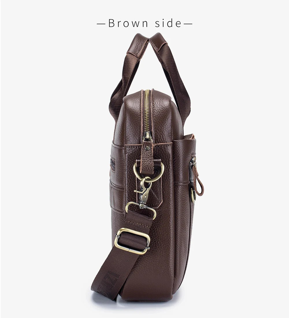 Men’s genuine leather 14 inch notebook bag, men’s office and business handbag