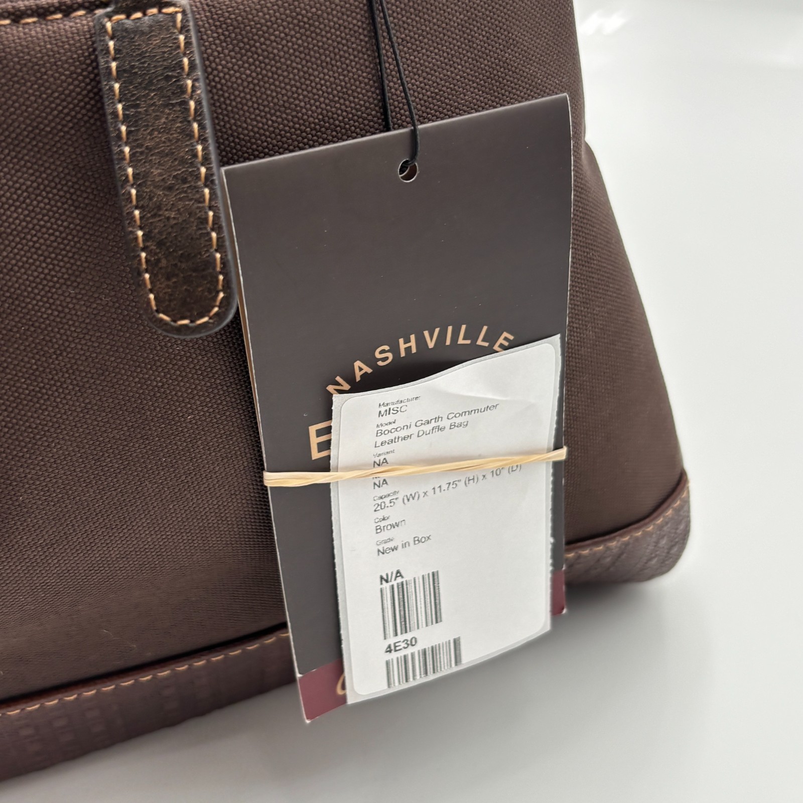Boconi Garth Commuter Leather Duffle Bag 20.5″ W x 11.75″ H x 10″ D – Brown New