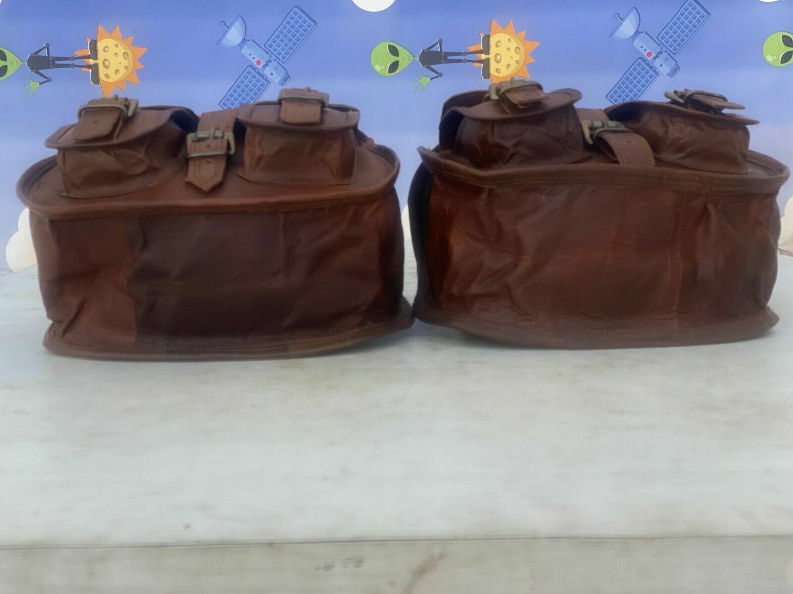 Motorcycle Pouch 2 Pcs Left Right Two Panniers Saddle Side Bags Vintage Leather