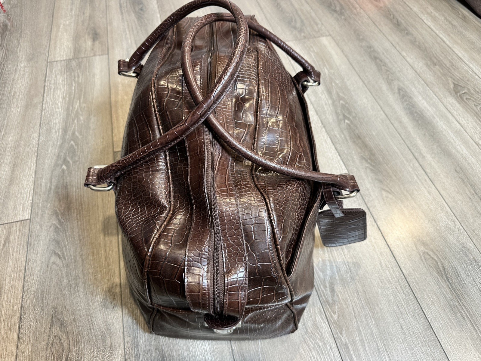 Bath & Body Works Crocodile Brown Vegan Faux Leather Duffel Bag Briefcase