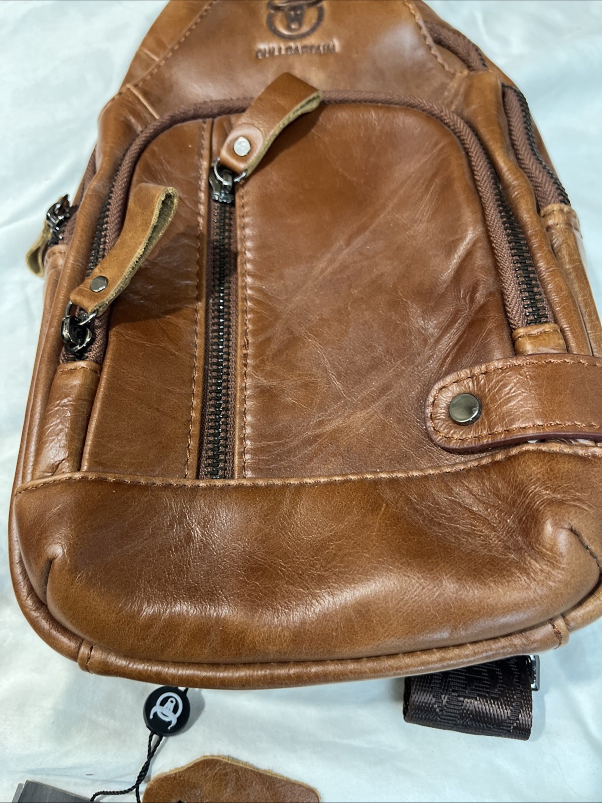 NEW WITH TAGS Bullcaptain men genuine cow leather cross body bag