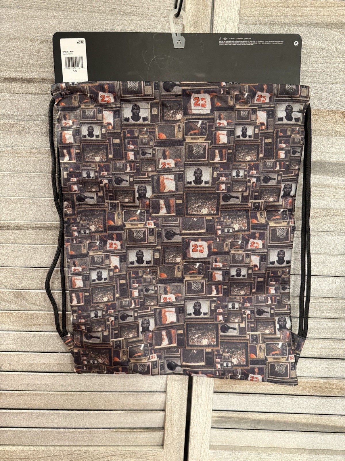 Jordan Black/Multicolor Graphic Print Drawstring Bag, Adjustable Strap, Light