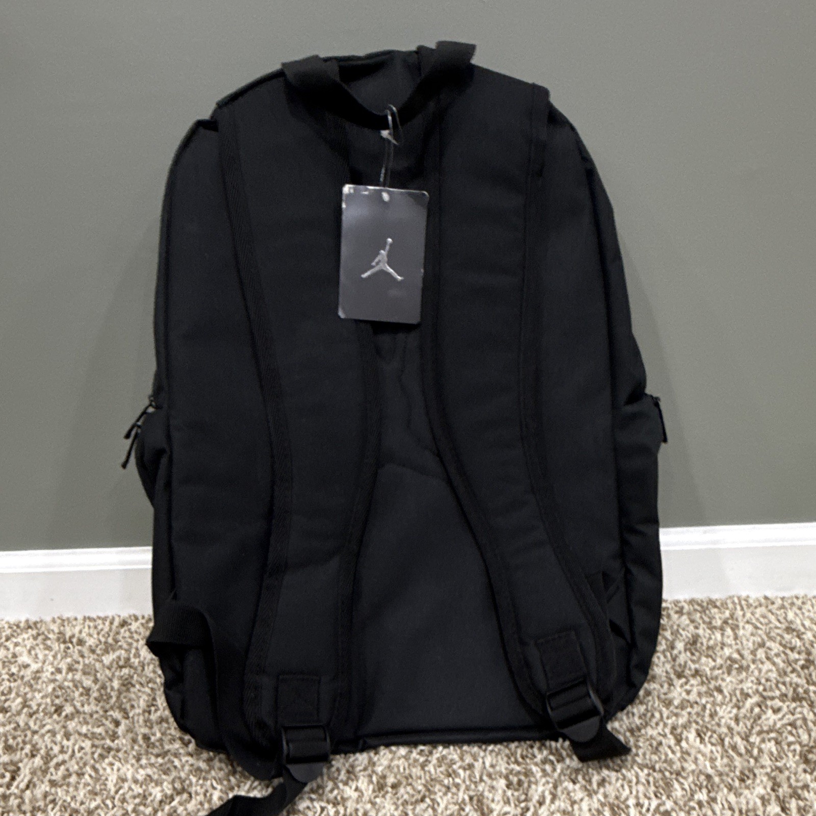 Jordan Jumpman Black Zip Backpack Unisex Adjustable Straps Outer Pockets