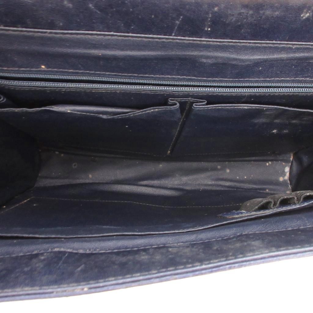 No-brand Navy Ostrich Leather Briefcase, 8.7″ x 2.4″ x 12.6″, Used C