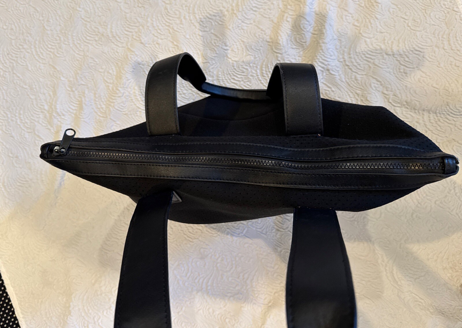 URBAN FIT EXPRESSION Canvas Tote Bag BLACK Shoulder Leather Handle Zipper Close