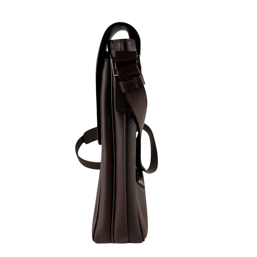 Auth PRADA Shoulder Bag Brown Leather/Silvertone – z10539