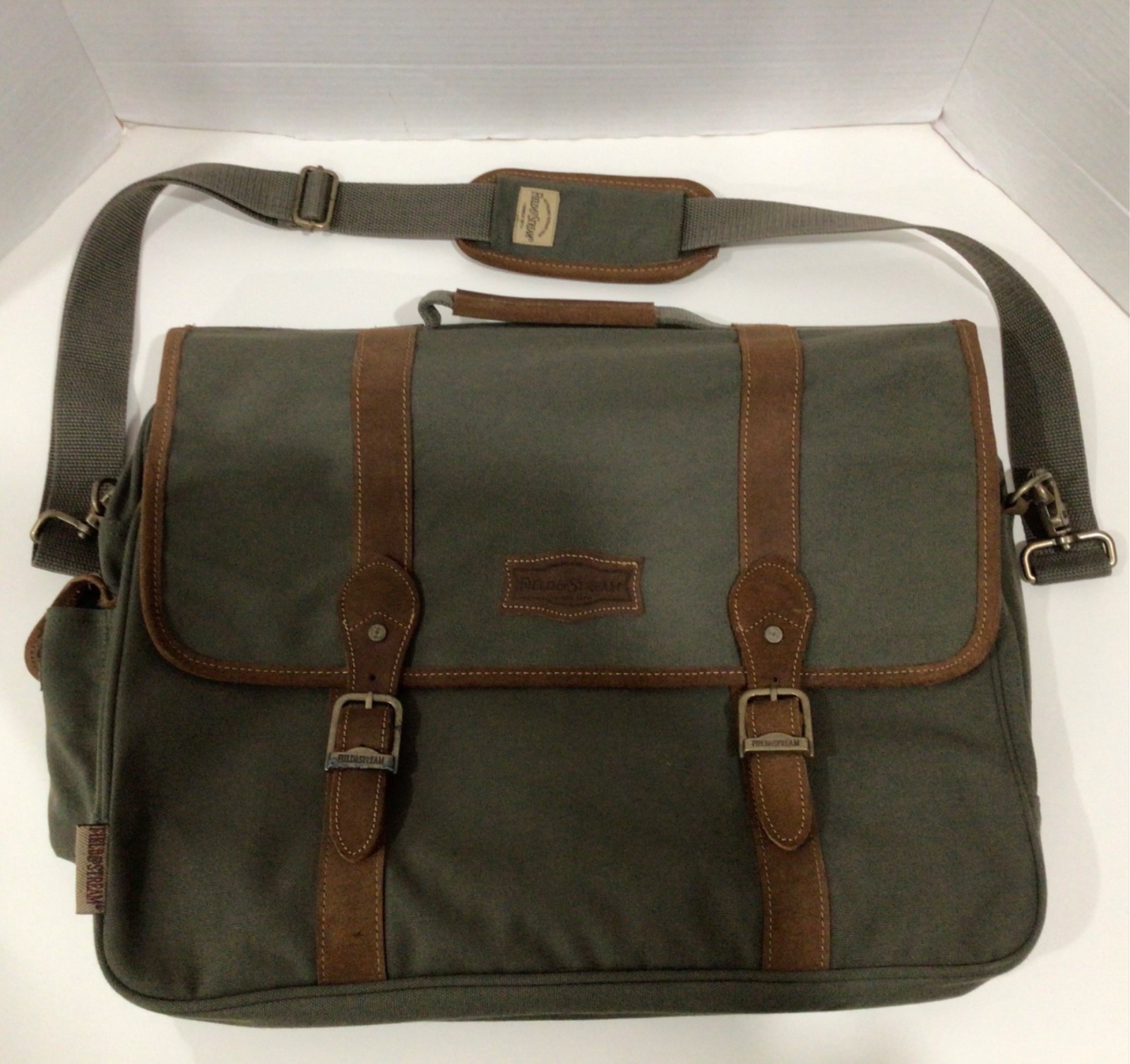 Field & Stream Vintage Gear Messenger Laptop Bag Briefcase Canvas Olive