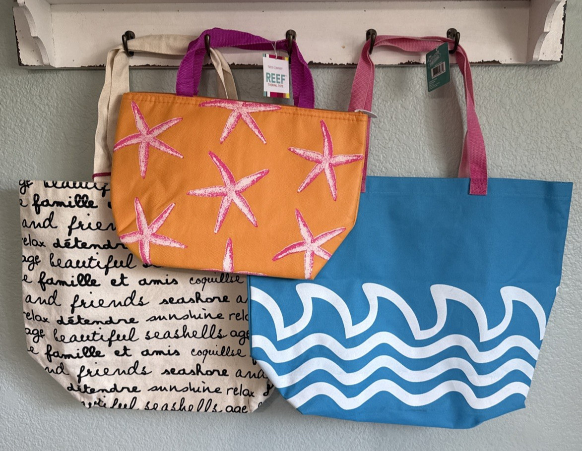 Vtg Beach Tote Tropical Canvas Large Med Small Insulated Resort Cruise Shop Bag