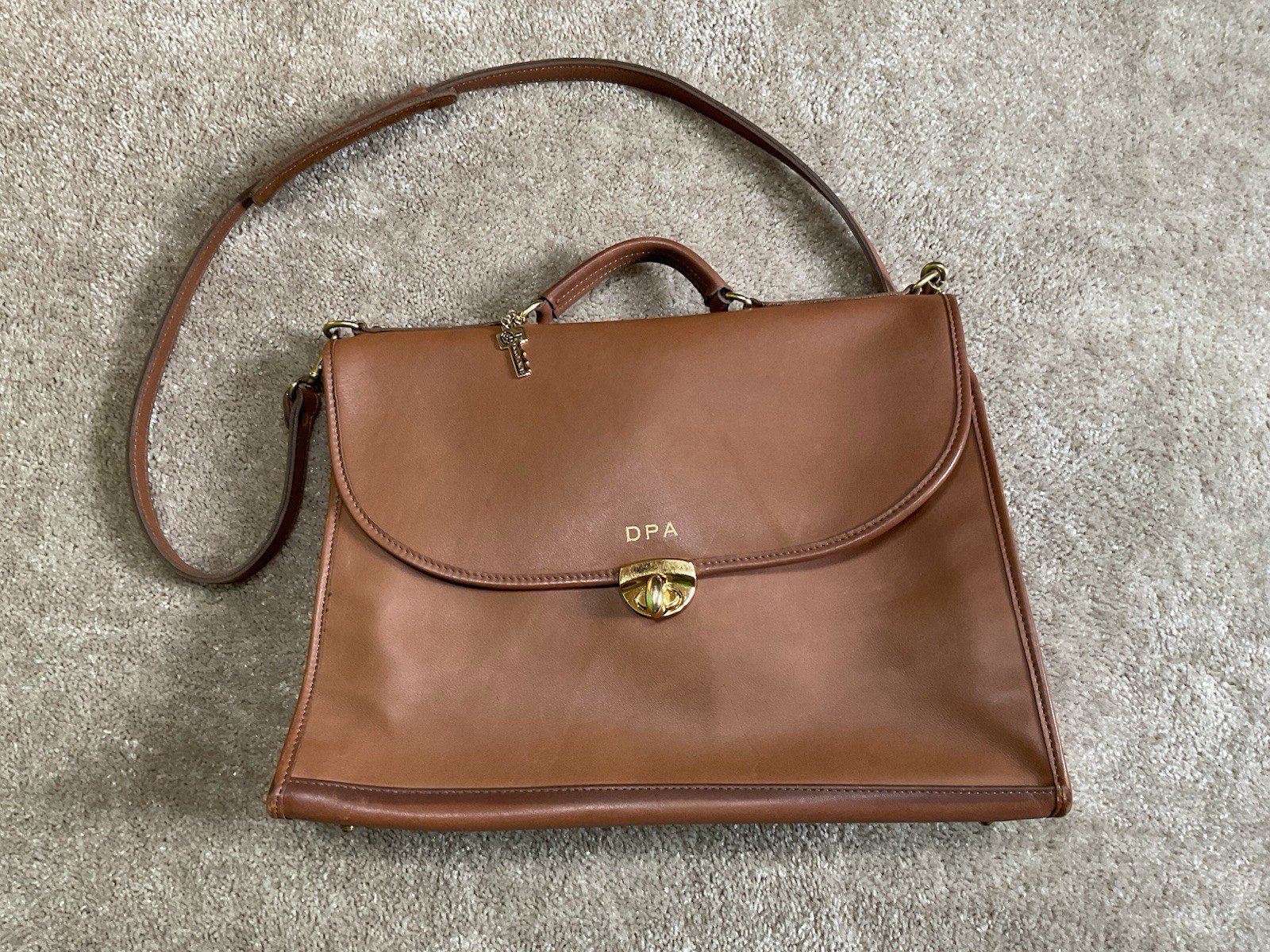 Vintage Jack Georges USA Leather Briefcase Messenger Satchel Bag Cognac Brown