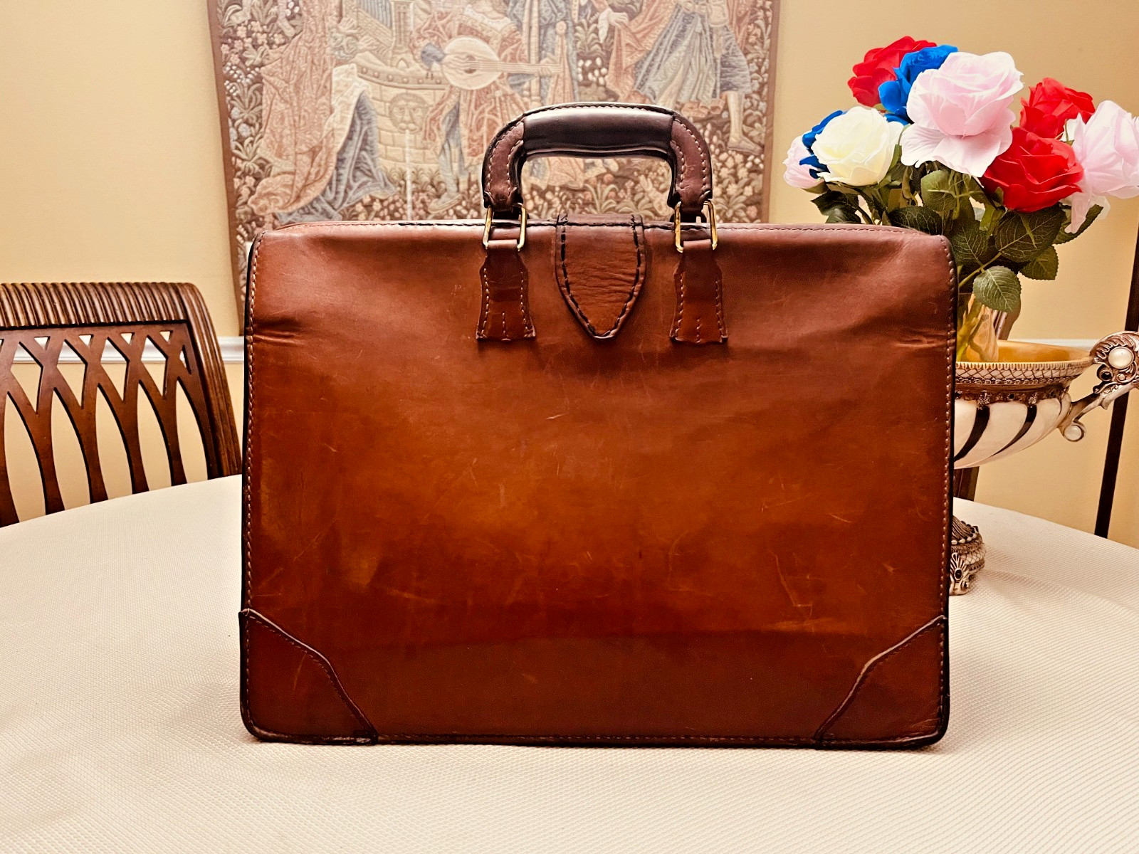 SCHLESINGER BROTHERS Tan Heavy Leather Briefcase / Lawyer Bag – Made in USA