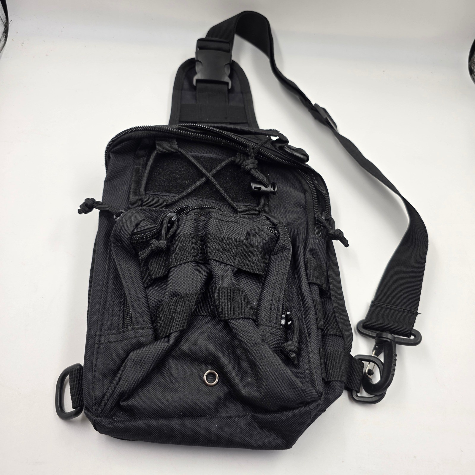 Black Tactical Sling Bag MOLLE Messenger Shoulder Pack Utility EDC Gear