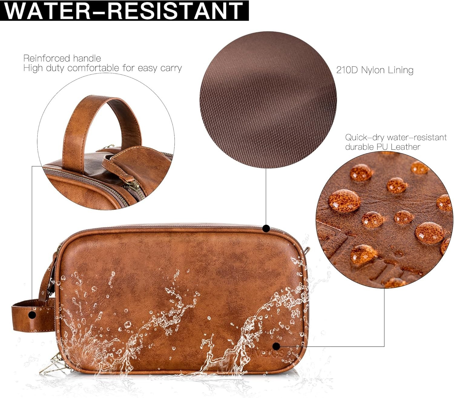 Elviros Toiletry Bag for Men Large Travel Shaving Dopp Kit Organizer PU Leather