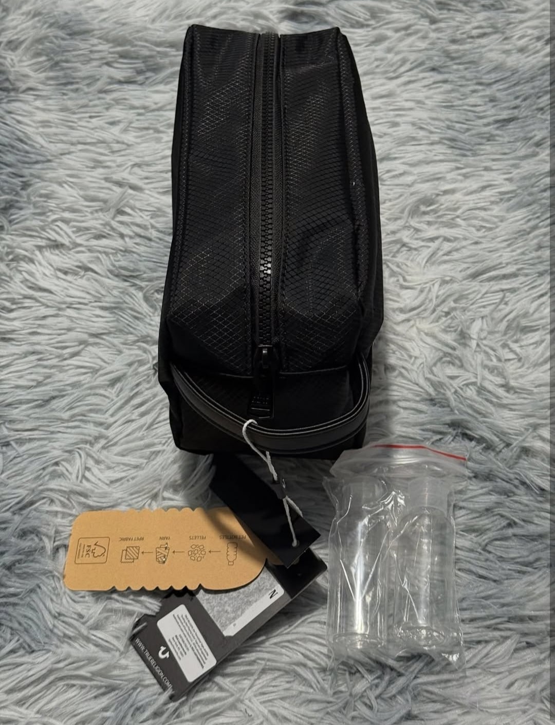 🔥 True Religion Men’s Toiletry Bag Black With Buddha Logo, 2 Travel Bottles NWT