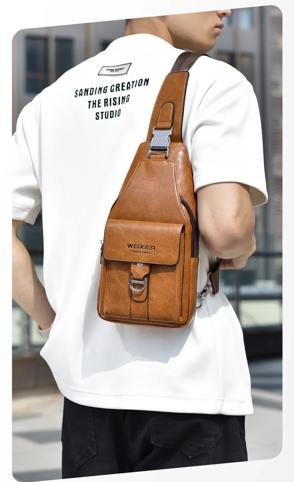 New Men’s Bag High Quality PU Leather Men’s Chest Bag Simple Waterproof Single S